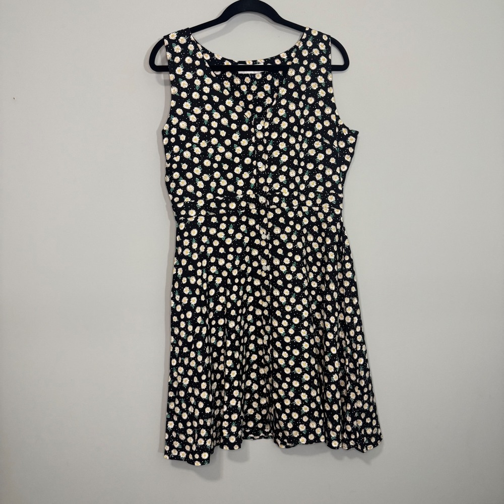 Blendshe Womens Small Black‎ Daisy Floral Polka Dot Button Front Mini Dress